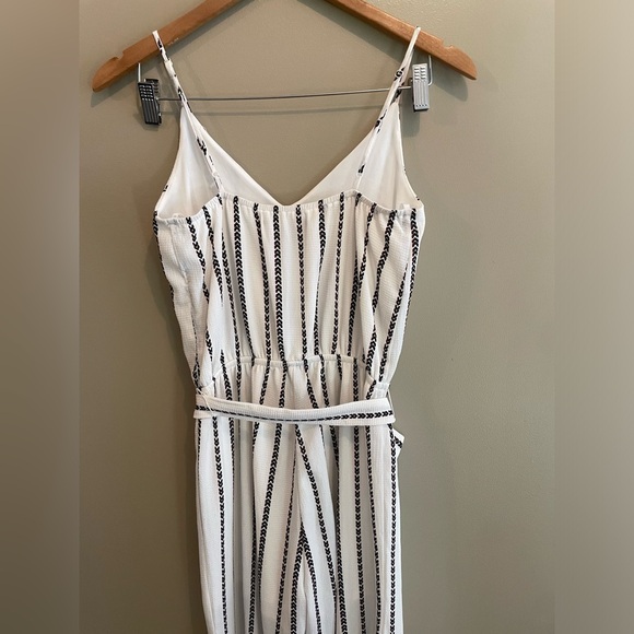 One Clothing: White Jumpsuit Romper with Black and Maroon Pattern Stripes - Picture 10 of 17
